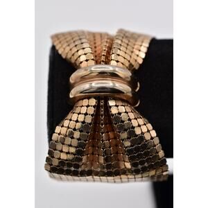 Rau F Co Vintage Chainmail Mesh Bow Bracelet Gold Tone Chunky Signed 1980s BinAW